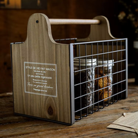 Panier rectangulaire en bois de pin et treillis métallique imprimé sur mesure avec poignée, panier de rangement portable en fil métallique pour fruits, légumes et bière