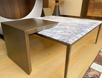 JS T136 vente en gros meubles en pierre Lecong marbre naturel Table centrale carrée en acier inoxydable bronzé ensemble de Table basse