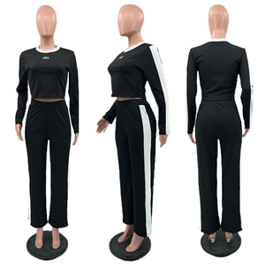 Nouvel ensemble sport deux pièces décontracté et respirant pour femme, grande taille, brodé, coupe ajustée, pantalon large, printemps-automne OLA - Product Image 4