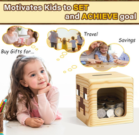 Tirelire en bois carrée pour enfants, mignonne, créative, incassable, pour anniversaire d'enfant, Noël et décoration