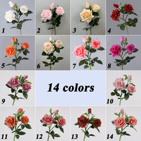 Rose artificielle de haute qualité à 3 têtes, toucher réel, pour décoration de jardin, mariage, centre de table, arrangement floral