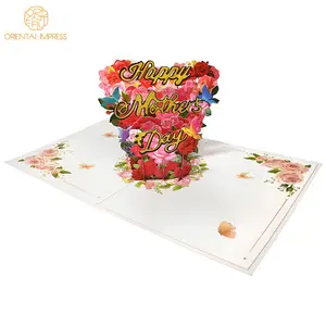 2023 3D 팝업 심장 모양 해피 어머니의 날 꽃 인사말 카드