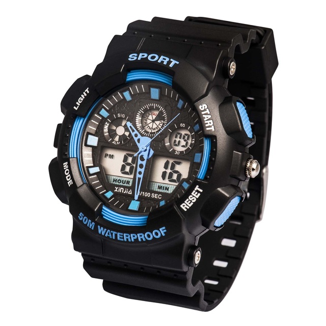 Quartz Dual Time Watch Men Date Week Alarm Wrist Watches