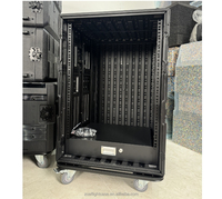 Estuche de transporte ATA de plástico Sound Town 14U para DJ con mesa superior para mezclador, 20U de profundidad, mesa de trabajo para DJ y ruedas, 14 espacios
