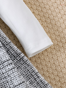 Ensemble de vêtements pour filles <span class=keywords><strong>d</strong></span>'automne et <span class=keywords><strong>d</strong></span>'<span class=keywords><strong>hiver</strong></span>, pull en tricot à manches longues, jupe courte à carreaux, chapeau - Tenue 3 pièces pour petite fille - Product Image 4