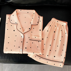 Ensemble de pyjamas en satin <span class=keywords><strong>Sweet</strong></span> Love Summer, taille élastique, manches courtes, confortable, respirant, vêtements de maison doux et relaxants, vente en gros - Product Image 5