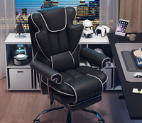 Fauteuil ergonomique à dossier haut en cuir PU avec repose-pieds rétractable et appui-tête rembourré, design moderne pour la maison et les cadres