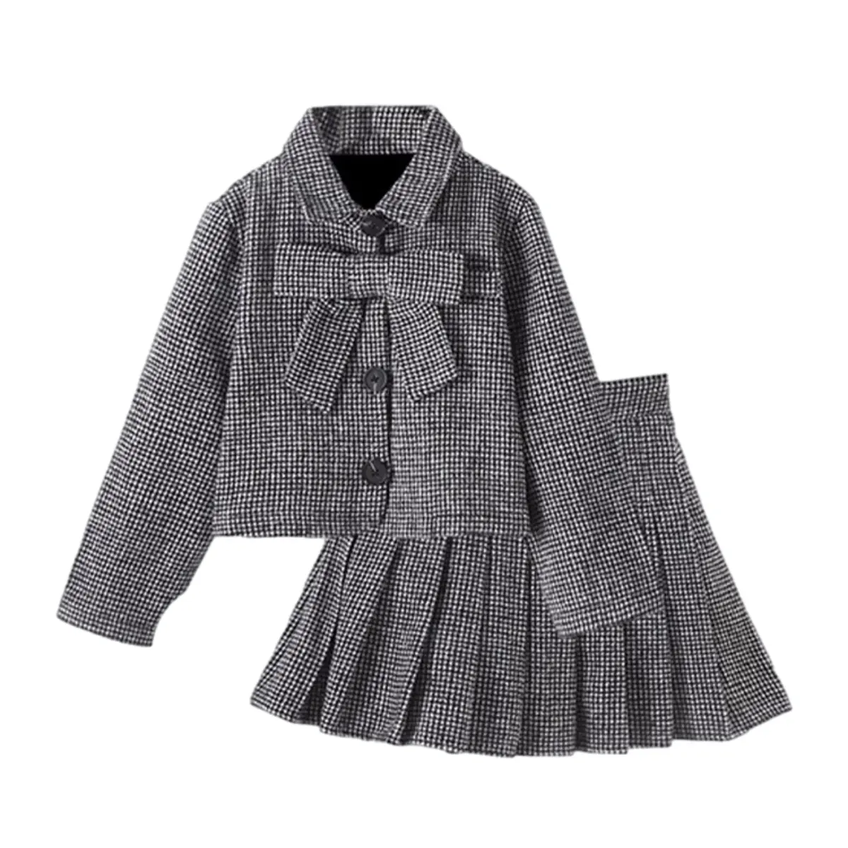 2024 invierno nuevo diseño elegante conjuntos de ropa para niñas trajes de lazo a cuadros faldas plisadas conjuntos de ropa para niños