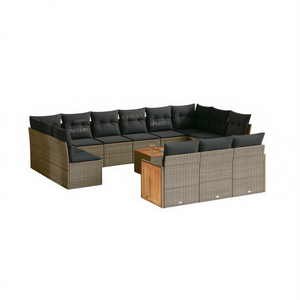 Conjunto de Sofás de Jardín de Ratán Gris, Más de 10 Plazas, Muebles de Exterior Resistentes a la Intemperie, Diseño Contemporáneo, Estructura de Madera de Teca - Product Image 1