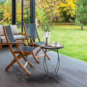 Đồ Nội Thất Sân Vườn Vòng Nhà Máy Đứng Màu Hồng Hoa Kham Thủy Tinh Hàng Đầu Patio Bàn Cà Phê - Product Image 3