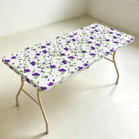 Nappe en PEVA à motif floral violet avec bord élastique, imperméable, résistante à l'huile, jetable, pour fête d'Halloween