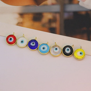 JF7371 Plaqué or Multicolore Lampwork Verre Evil Nazar Eye Coin Rond Charme Pendentifs Amulette Talisman <span class=keywords><strong>Protecteur</strong></span> Chanceux <span class=keywords><strong>Pendentif</strong></span> - Product Image 4