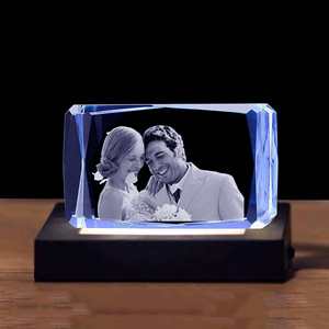 JY Custom Engraved Crystal Photo Square 3D Crystal <strong>Cube</strong> With Light Base <strong>for</strong> Love Gifts - Product Image 3