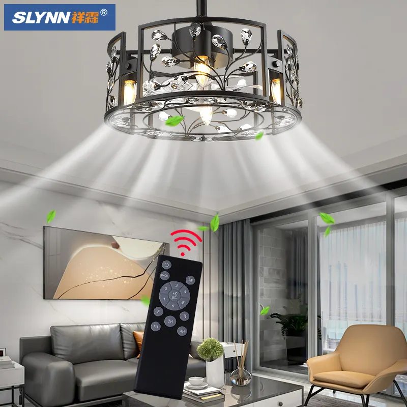 SLYNN โคมระย้าพัดลมเพดานควบคุมระยะไกลที่ทันสมัย,พัดลมพร้อมไฟ,ไฟพัดลม,พัดลมเพดานสีดํา/พัดลมเพดาน LED