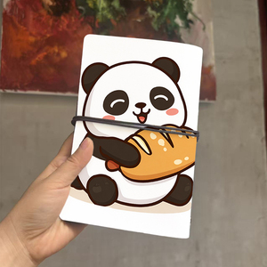 Cuaderno A6 con colgante de hoja encantador para las listas de vocabulario de los estudiantes de idiomas y notas de <span class=keywords><strong>gramática</strong></span> con Panda sosteniendo un pan de - Product Image 3