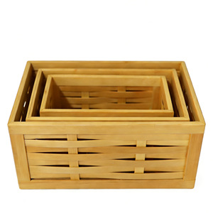 <b>Bamboo</b> Woven Storage Basket Rectangle Kitchen Food <b>Container</b> For Fruit Bread Snack Organization - Product Image 5