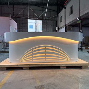 Bancone <span class=keywords><strong>Bar</strong></span> Personalizzato in Pietra Colorata, Moderno Bancone Cassa in Acciaio Inox Dorato con Vetrina - Product Image 4