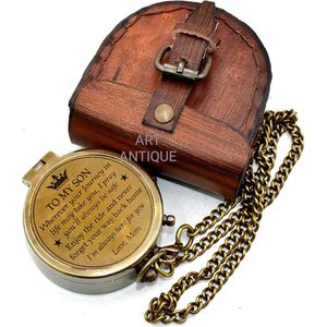 <b>Engraved</b> Brass <b>Compass</b> with Leather Case Hanging Ring Portable Design-Hiking Gift for Son From Mom - Product Image 2