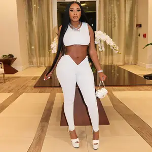 Vêtements de fitness côtes tricot pantalon irrégulier Streetwear bustier tubulaire femmes deux pièces pantalons ensembles tenue d'été 2024