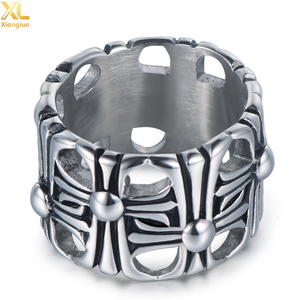 Bague Croix Streetwear plaquée or 18 carats, style rétro punk unisexe, design classique rond avec pierre tombale et croix - Product Image 2