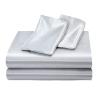 Ensemble de 4 pièces en soie de couleur pure de l'Europe drap de lit taie d'oreiller literie sans rides rayé Satin soie ensemble de literie