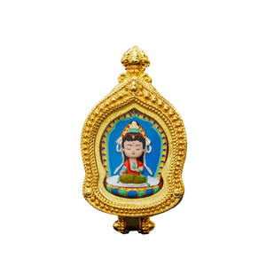 จี้ห้อยคอแบบทังก้า ทาสซา วาดด้วยมือ: จัมบาละสีเหลือง, มณฑุษฐี, จัจจิลัม และพระผู้พิทักษ์แปดองค์, สไตล์รุตังทองเหลือง - Product Image 6