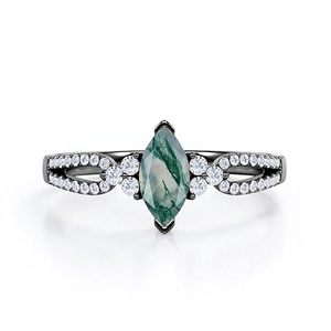 1.45 Carat <b>Moss</b> <b>Agate</b> Luxury Engagement <b>Ring</b> 925 Sterling Silver Prong Setting Marquise Cut Double Shank Third Party Certified - Product Image 5