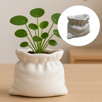 Pot de fleurs tendance en forme de sac fourre-tout imprimé en 3D, fabriqué en Chine, pour plantes d'intérieur ; Vase minimaliste blanc style toile de jute