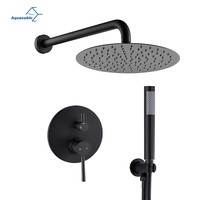 Robinet de bain et de douche mural noir mat à double poignée, ensemble de douche pluie 10 pouces avec douchette à main