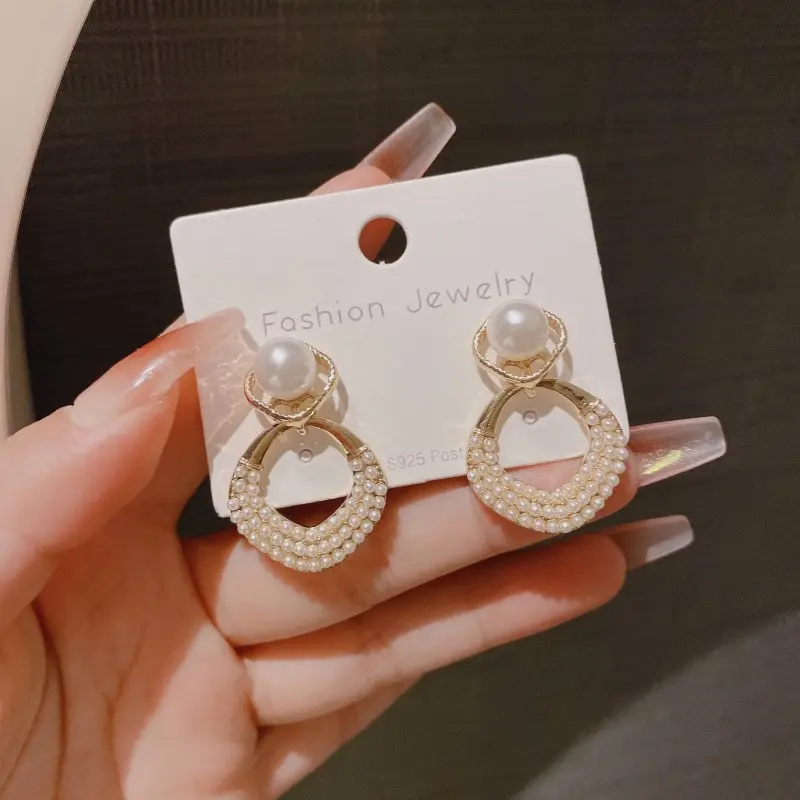 Korean Fashion Geometric Pearl Dangle Earrings for Girls Casual Jewelry Accessory Gift