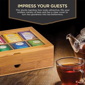 Wooden <b>Tea</b> Storage <b>Box</b> With Lid And Drawer For <b>Tea</b> Bags Desktop Organizer Rectangle Solid Color Covered Standing Type - Product Image 3