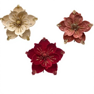Fleur de Poinsettia Artificielle Scintillante pour Décoration de Sapin de Noël, Couronne et Guirlande de Noël - Product Image 1
