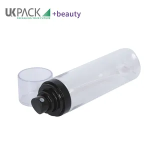 Garrafa de spray para cosméticos, bomba de spray para embalagem, recipiente de 100ml e 120ml UKP04, embalagem plástica transparente para cuidados com a pele, embalagem PET