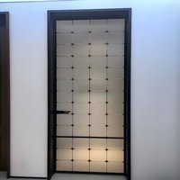 Nouvelles portes françaises intérieures de salle de bain en aluminium avec cadre en bois massif fini noir, style commercial, double battant