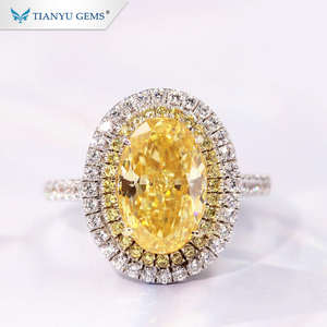 주문을 받아서 만들어진 14k/18k 화이트 골드 반지 타원형 짓 눌린 얼음 컷 밝은 노란색 큐빅 지르콘 & 모이 사 나이트 레이디 웨딩 밴드 - Product Image 4