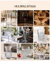 VETRO T6013 Verre à vin moderne 330 ml en verre, coupe diamantée cintrée, pied long cannelé, léger, durable, écologique, pour les fêtes