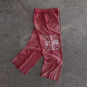 กางเกงวอร์มผ้าฟลีซเนื้อหนาทรงตรงเอวกลางสไตล์วินเทจขาดๆ สำหรับผู้ชาย มีเชือกผูก - Product Image 2