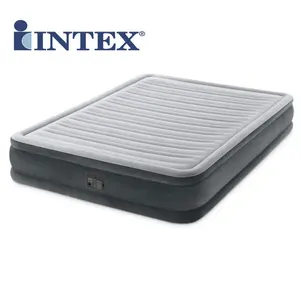 Intex 67770条纹植绒豪华灰色和白色双加大拉线空气床带Bip