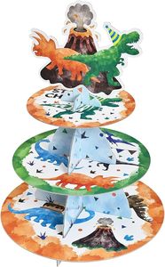 DAMAI - Torre de Postres de 3 Niveles con Diseño de Dinosaurios en Acuarela, Artículos para Fiestas Temáticas, Soporte para Cupcakes, Decoraciones para Fiestas de Cumpleaños de Dinosaurios - Product Image 4