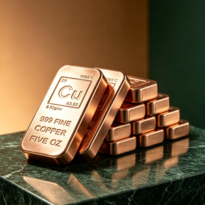 Barra de Cobre Puro 999 de 5 Oz, Rectangular, con Grabado, Artículo Coleccionable, Artesanía Metálica Moderna - Product Image 1