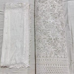 Goergette Full Heavy <b>Beaded</b> Lace Fabric Handwork Embroidered Woven Georgette Plain Style Waterproof Wedding Accessories - Product Image 1