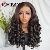Perruque synthétique Kemy Hair Bouncy Curl avec dentelle HD, résistante à la chaleur, marron, 13*6, sans colle, pour femmes noires