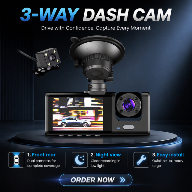 32GB Memory Card Support Video Recorder Car 1080P Dash Camera for Cars 130 Degree Dash Cams 3 Cameras