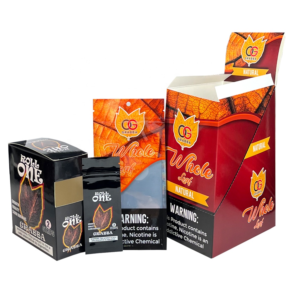 custom grabba fronto leaf Zip Lock heat seal bag mylar tobacco cigarillo packaging and retail counter display box