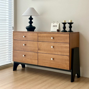 Solid Oak Six Drawer Chest With Glass Top Eco Friendly Entryway Cabinet For Dining Room - Product Image 2