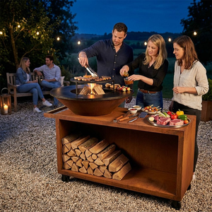 Grand brasero rectangulaire d'extérieur en acier Corten pour barbecue - Product Image 4