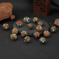 Vente en gros 15mm cuivre Micro pavé népal cuivre fait à la main bricolage perle en vrac avec bijoux accessoires pièces perles d'espacement