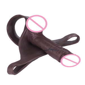 Schwarze Farbe Riemen auf hohlen realistischen Dildo Silikon Riemen Penis Ärmel Hosen Schwanz vergrößerung Sexspielzeug für Männer - Product Image 4