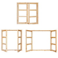 Ventana de Madera de Pino Sólido de Estilo Chino, de Doble Apertura, sin Acabado, para Decoración de Interiores, Dimensiones Personalizadas
