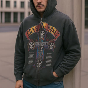 Sudadera con capucha y cremallera completa de peso pesado para hombre Estilo de calle vintage de gran tamaño lavado con impresión digital de alta definición OEM - Product Image 2